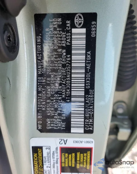 2010 Toyota Avalon Xl from USA, damaged, VIN 4T1BK3DB9AU357764